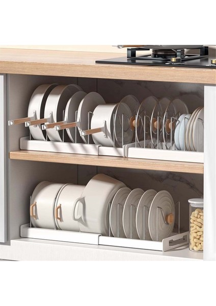 Mutfak Dolabı Organizatörü Için Dolap Kılavuzu Dallı Pan Organizatör Rafı Altında Genişletilebilir Tavalar ve Saks Kapak Organizatör Rafı (Yurt Dışından) fiyatları