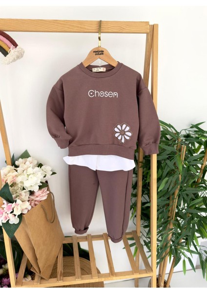 Chosen Çiçek Işlemeli Gömlek Detaylı Kız Çocuk 2 li takım - Kahverengi fiyatları