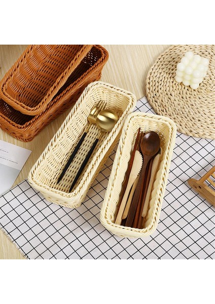 Plastik Rattan Dokuma Sepet Kaşık Çatal Bıçak Yemek Çubukları Depolama Tahsilası Organizatör Mutfak Çatal Teşheri Tutucu B (Yurt Dışından) fırsatları