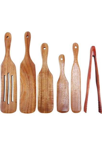 6 Pcs Ahşap Gizli Seti, Tik Set Seti Isıya Dayanıklı Ahşap Spatula Pişir (Yurt Dışından)