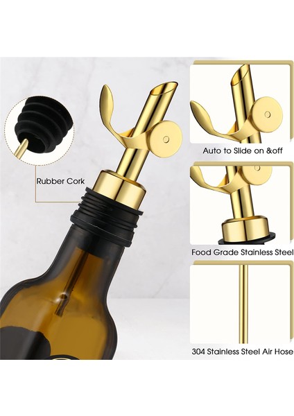 6pcs Ağırlıklı Paslanmaz Çelik Likör Şişesi Pourers Otomatik Flip Zeytinyağı Dispenser Spout Balsamik Alkol Pourer (Altın) (Yurt Dışından) modelleri
