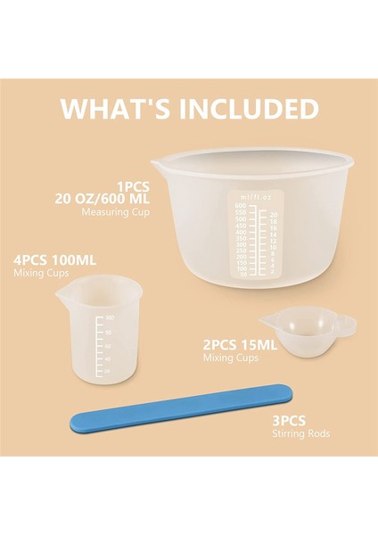 Epoksi Reçine Için Silikon Ölçüm Kabı, Reçine 600 ve 100ML Silikon Bardak, Silikon Karıştırma Çubukları, Karıştırma Aleti Ile Malzemeler (Yurt Dışından) fırsatları