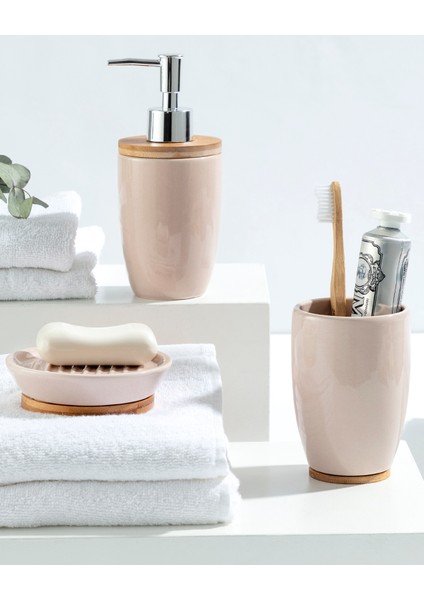 Bern 3-Lü Banyo Seti Seramik Pudra Renk Modern Tasarım ile Şık Görünüm