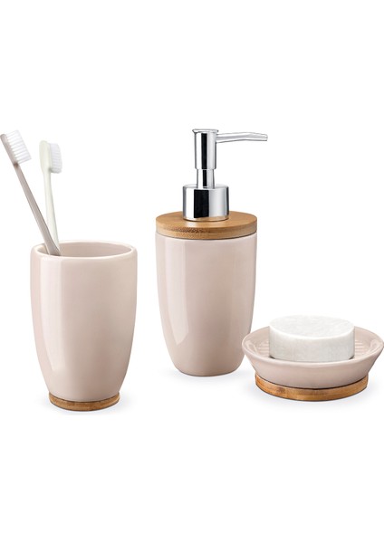 Bern 3-Lü Banyo Seti Seramik Pudra Renk Modern Tasarım ile Şık Görünüm fiyatları