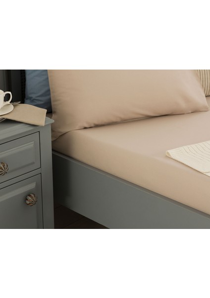 Manon Çift Kişilik %100 Pamuk Ranforce Lastikli Çarşaf - Taş