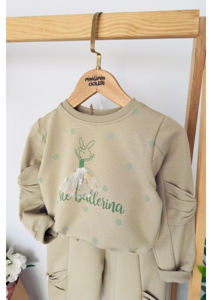 Cute Balerina Desenki Fiyonk Detaylı Kız Çocuk 2 li takım - Yeşil fiyatları