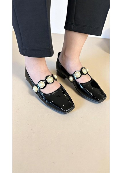 1275 Siyah Taş Detaylı Fantezi Tam Ortopedik Casual Kısa Topuklu Kadın Ayakkabı modelleri