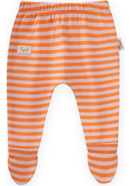 Ayaklı Bebe Pantolon 0-6 Ay Pudra Şeftali Çizgili