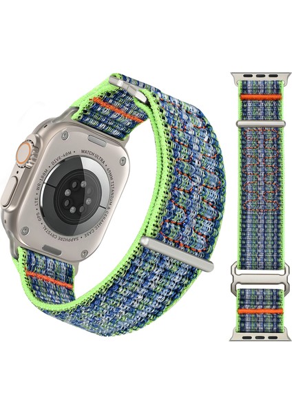 Apple Watch Series 10 42MM/9 8 7 41MM/SE (2023) Se (2022) Se 6 5 4 40MM/3 2 1 38MM Magic Tape Kayış Ayarlanabilir Naylon Saat Kayışı - Yeşil + Mavi (Yurt Dışından)