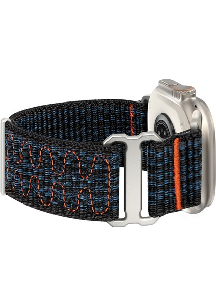 Apple Watch Series 10 42MM/9 8 7 41MM/SE (2023) Se (2022) Se 6 5 4 40MM/3 2 1 38MM Magic Tape Kayış Ayarlanabilir Naylon Saat Kayışı - Safir + Turuncu (Yurt Dışından) modelleri