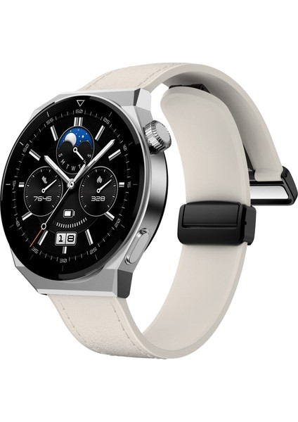 Huawei Watch Gt 3 42MM/GT 3 Pro 43MM Saat Kayışı 20MM Deri Kaplı Silikon Kayış ve Manyetik Toka - Starlight (Yurt Dışından) modelleri