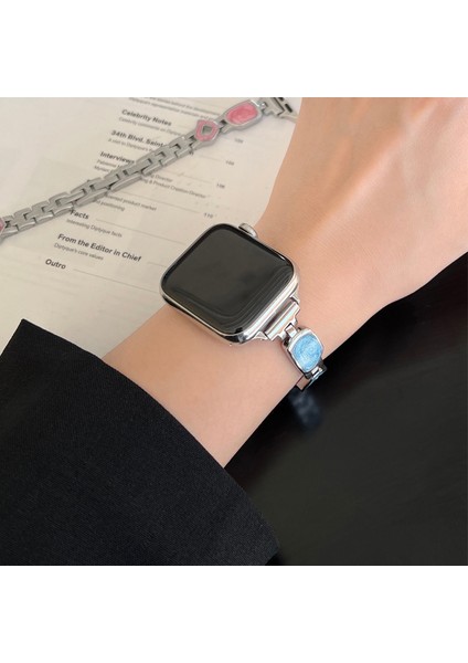 Apple Watch 10 46MM/ULTRA 2/ultra 49MM/9 8 7 45MM/SE (2023) Se (2022) Se 6 5 4 44MM/3 2 1 42MM Çinko Alaşımlı Saat Kayışı - Girdap Mavisi/gümüş (Yurt Dışından) fırsatları