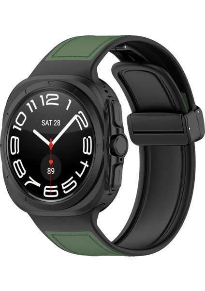 Samsung Galaxy Watch Ultra 47MM Saat Kayışı Manyetik Tokalı Deri Kaplı Silikon Bileklik - Yeşil (Yurt Dışından) indirimleri