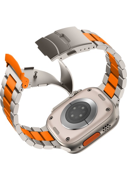 Apple Watch Series 10 42MM/9 8 7 41MM/SE (2023) Se (2022) Se 6 5 4 40MM/3 2 1 38MM 3 Boncuklu Titanyum Alaşımlı Saat Kayışı Yedek Bant - Titanyum + Turuncu (Yurt Dışından) modelleri