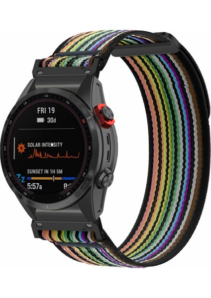 Garmin Fenix 7/6/5 Yedek Naylon Ayarlanabilir Döngülü Bağlantı Kayışı - Gökkuşağı + Siyah (Yurt Dışından) modelleri