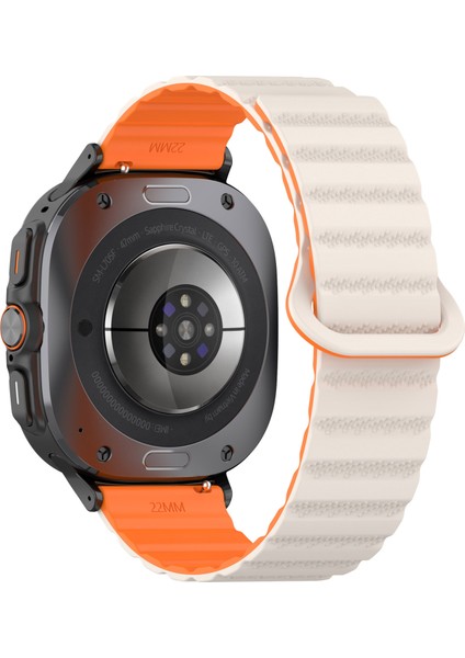 Samsung Galaxy Watch Ultra 47MM Manyetik Silikon Saat Kayışı Yedek Kayışı - Starlight + Turuncu (Yurt Dışından)