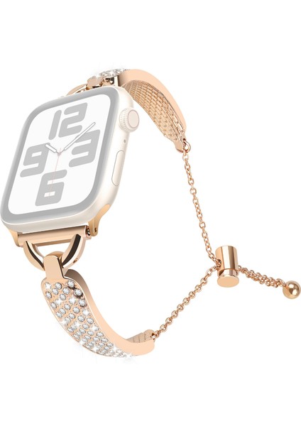 Kalebol Apple Watch Series 10 42MM/9 8 7 41MM/SE (2023) Se (2022) Se 6 5 4 40MM/3 2 1 38MM Saat Kayışı Çinko Alaşımlı Bilezik-Gül Altın (Yurt Dışından)