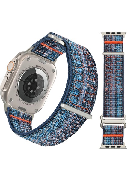 Apple Watch 10 46MM/ULTRA 2/ultra 49MM/9 8 7 45MM/SE (2023) Se (2022) Se 6 5 4 44MM/3 2 1 42MM Ayarlanabilir Naylon Saat Kayışı - Safir + Turuncu (Yurt Dışından)