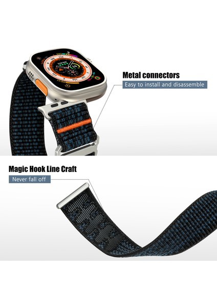 Apple Watch 10 46MM/ULTRA 2/ultra 49MM/9 8 7 45MM/SE (2023) Se (2022) Se 6 5 4 44MM/3 2 1 42MM Ayarlanabilir Naylon Saat Kayışı - Safir + Turuncu (Yurt Dışından) fırsatları