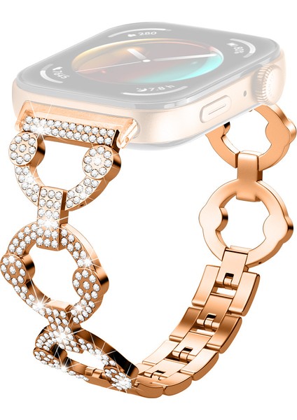Huawei Watch Fit 3 Metal Saat Bandı Parlak Yapay Elmas Kayış Bilezik - Gül Altın (Yurt Dışından)