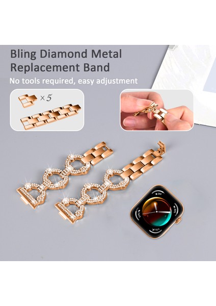 Huawei Watch Fit 3 Metal Saat Bandı Parlak Yapay Elmas Kayış Bilezik - Gül Altın (Yurt Dışından) fırsatları