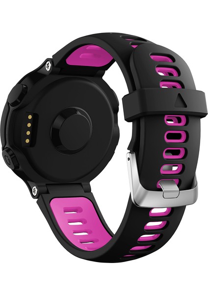 Garmin Forerunner 735XT 220, 230, 235, 620, 630 Silikon Saat Kayışı Gümüş Tokalı Yaylı Çubuklu Kayış - Siyah/gül (Yurt Dışından)