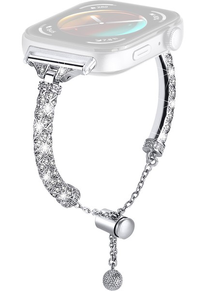 Huawei Watch Fit 3 Metal Bantlı Yapay Elmas Süslemeli Bilezik Kayış - Gümüş (Yurt Dışından)