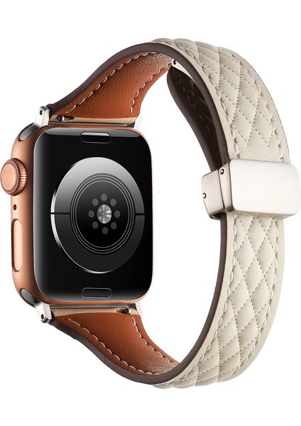 Kalebol Apple Watch Series 10 42MM/9 8 7 41MM/SE (2023) Se (2022) Se 6 5 4 40MM/3 2 1 38MM Hakiki Deri Saat Kayışı - Starlight (Yurt Dışından)