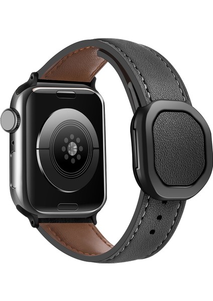 Apple Watch 10 46MM/ULTRA 2/ultra 49MM/9 8 7 45MM/SE (2023) Se (2022) Se 6 5 4 44MM/3 2 1 42MM Hakiki Dana Derisi Bileklik - Siyah (Yurt Dışından)