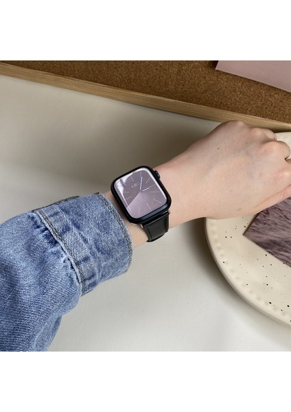 Apple Watch 10 46MM/ULTRA 2/ultra 49MM/9 8 7 45MM/SE (2023) Se (2022) Se 6 5 4 44MM/3 2 1 42MM Hakiki Dana Derisi Bileklik - Siyah (Yurt Dışından) fırsatları