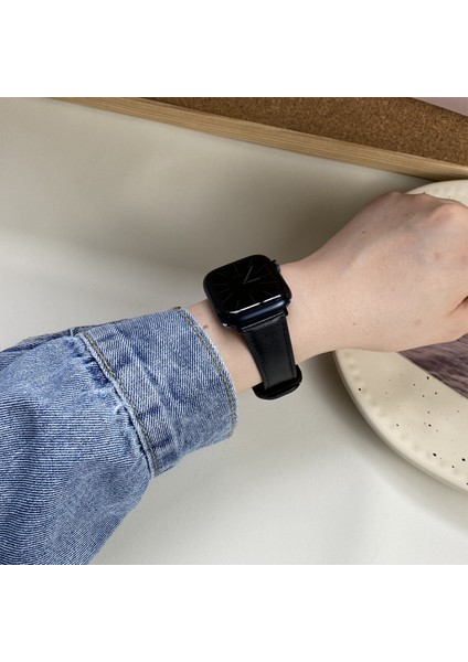 Apple Watch 10 46MM/ULTRA 2/ultra 49MM/9 8 7 45MM/SE (2023) Se (2022) Se 6 5 4 44MM/3 2 1 42MM Hakiki Dana Derisi Bileklik - Siyah (Yurt Dışından) indirimleri