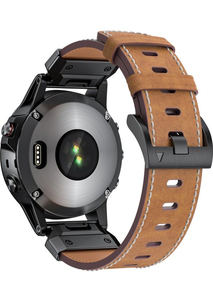 Garmin Fenix 3/5/5x/6x/7x 26MM Evrensel Hakiki Inek Derisi Saat Kayışı Yedek Kayışı - Koyu Kahverengi + Çılgın At (Yurt Dışından)