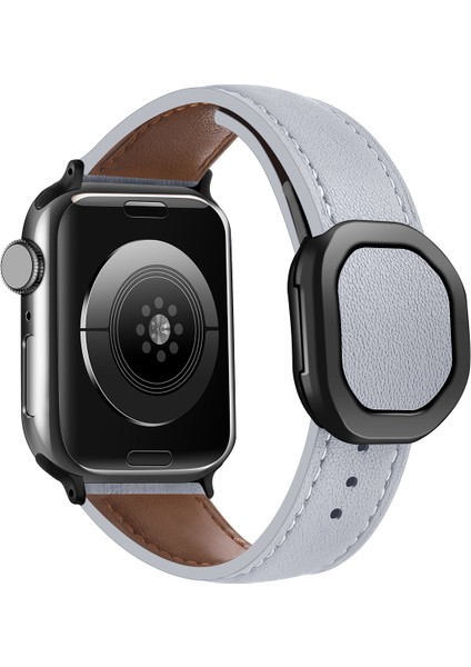 Apple Watch 10 46MM/ULTRA 2/ultra 49MM/9 8 7 45MM/SE (2023) Se (2022) Se 6 5 4 44MM/3 2 1 42MM Hakiki Inek Derisi Bileklik - Açık Gri (Yurt Dışından)