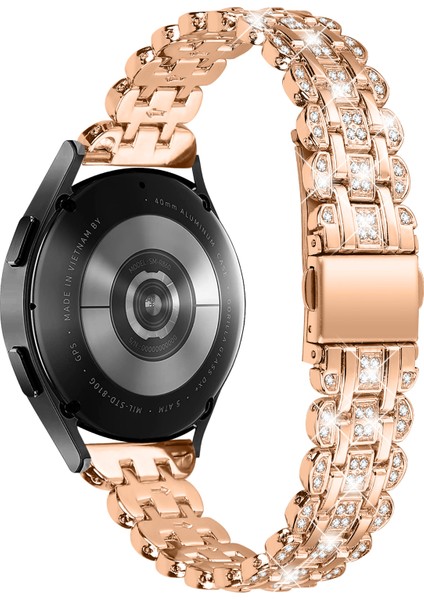Samsung Galaxy Watch Fe 40MM Yapay Elmas Dekorlu Saat Bandı Metal Bileklik Bileklik - Gül Altın (Yurt Dışından)