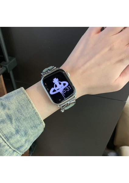 Apple Watch Series 10 42MM/9 8 7 41MM/SE (2023) Se (2022) Se 6 5 4 40MM/3 2 1 38MM Kot Kumaş Bant Kalp Kolye Kayışı - Eskitilmiş Renk/gümüş Toka (Yurt Dışından) fiyatları