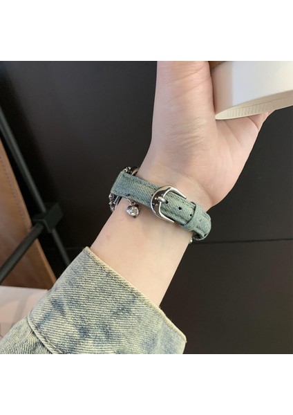 Apple Watch Series 10 42MM/9 8 7 41MM/SE (2023) Se (2022) Se 6 5 4 40MM/3 2 1 38MM Kot Kumaş Bant Kalp Kolye Kayışı - Eskitilmiş Renk/gümüş Toka (Yurt Dışından) indirimleri