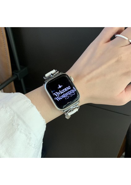 Apple Watch Series 10 42MM/9 8 7 41MM/SE (2023) Se (2022) Se 6 5 4 40MM/3 2 1 38MM Kot Kumaş Bant Kalp Kolye Kayışı-Beyaz (Yurt Dışından) fiyatları