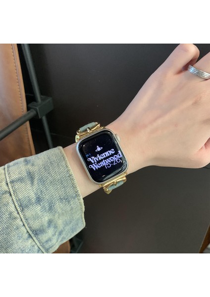 Apple Watch Series 10 42MM/9 8 7 41MM/SE (2023) Se (2022) Se 6 5 4 40MM/3 2 1 38MM Kot Kumaş Bant Kalp Kolye Kayışı - Eskitilmiş Renk/altın Toka (Yurt Dışından) fiyatları