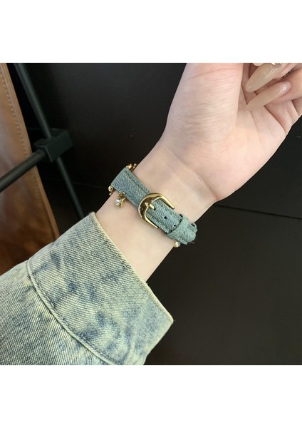 Apple Watch Series 10 42MM/9 8 7 41MM/SE (2023) Se (2022) Se 6 5 4 40MM/3 2 1 38MM Kot Kumaş Bant Kalp Kolye Kayışı - Eskitilmiş Renk/altın Toka (Yurt Dışından) indirimleri