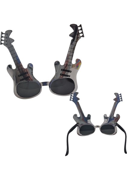 Retro Gitar Şekilli Rockn Roll Gümüş Renk Parti Gözlüğü