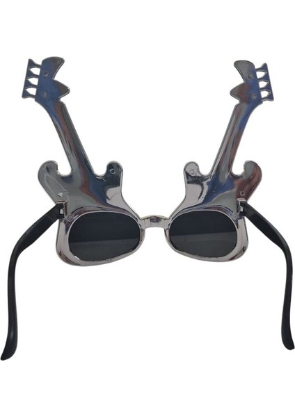 Retro Gitar Şekilli Rockn Roll Gümüş Renk Parti Gözlüğü modelleri