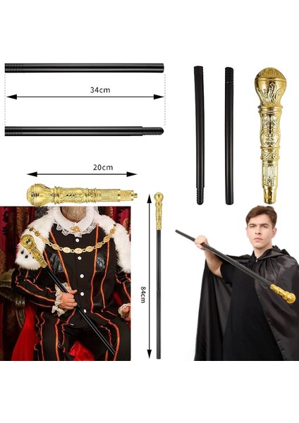 Halloween Altın Renk İşlemeli Topuz Başlıklı Plastik Asa Baston 1 Adet