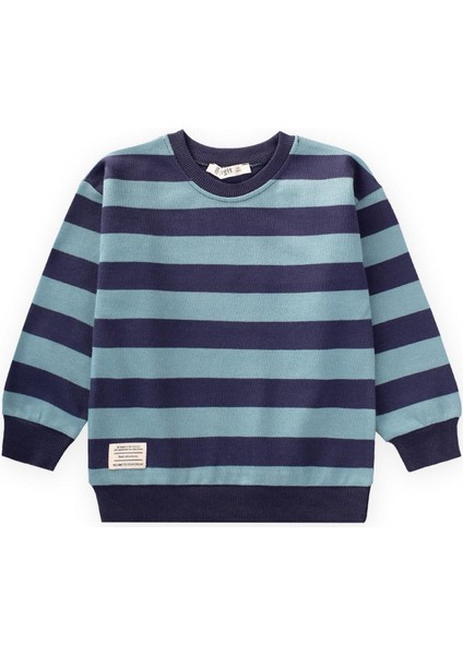 Çizgili Triko Sweatshırt 2-12 Yaş Mint Lacivert