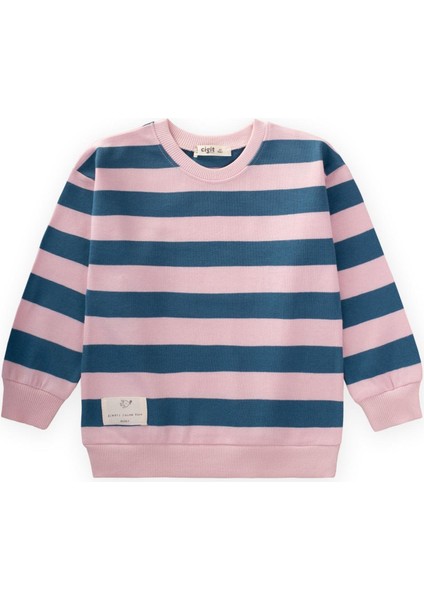 Çizgili Triko Sweatshırt 2-12 Yaş Mavi Pudra indirimleri