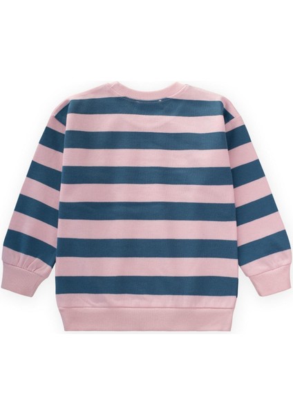 Çizgili Triko Sweatshırt 2-12 Yaş Mavi Pudra