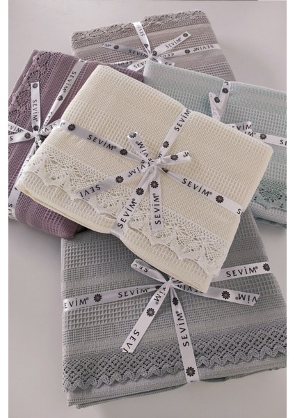 %100 Pamuk Petekli Dantelli Pike-Tek Kişilik Waffle Pike- 160X230 Cm-Taş indirimleri