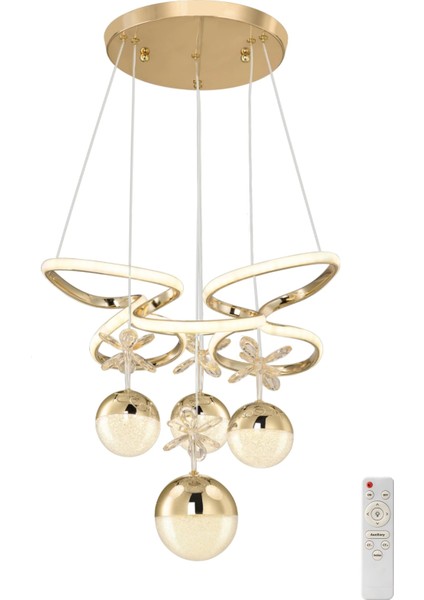 Kelebek Kasa 3 Renk Kumandalı Modern Sarkıt 3 Orta 1 Büyük 4 Toplu Kelebekli Ledli Salon Avize Gold modelleri