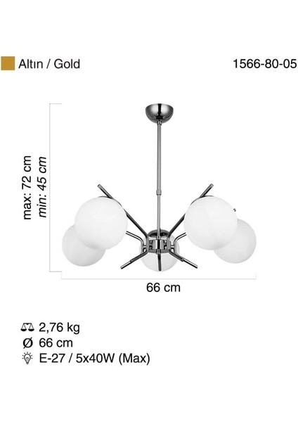 Petos 5'li Krom Sarkıt Avize Oturma Odası Avize Salon Avize Camlı Avize Tavan Avize modelleri
