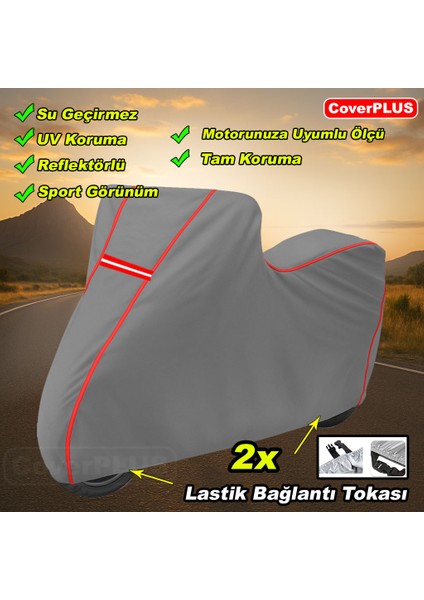 Yuki YB50QT-3 Casper Branda Gri Kırmızı-Dikişli Reflektörlü Motosiket Brandası Motor Örtüsü Çadır Su Geçirmez Motosiklet Kılıfı Motor Brandası fiyatları