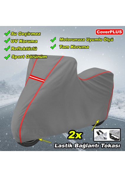 Yuki YB50QT-3 Casper Branda Gri Kırmızı-Dikişli Reflektörlü Motosiket Brandası Motor Örtüsü Çadır Su Geçirmez Motosiklet Kılıfı Motor Brandası modelleri